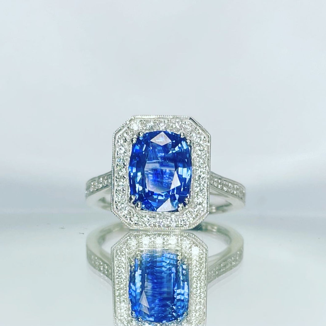 Platinum Diamond And Sapphire Ring