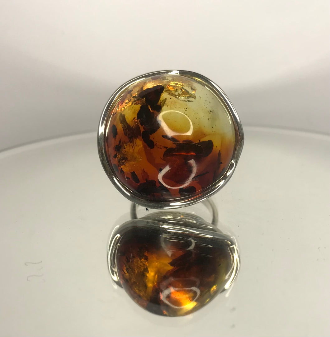 Silver And Amber Ring